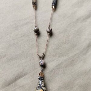Leopard Jasper Teardrop Pendant Artisan Beaded Statement Necklace